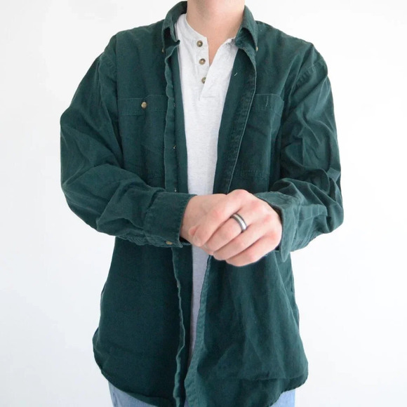 Vintage Roundtree & Yorke Hunter Green Button Down 100% Cotton Shirt XL - Picture 2 of 12